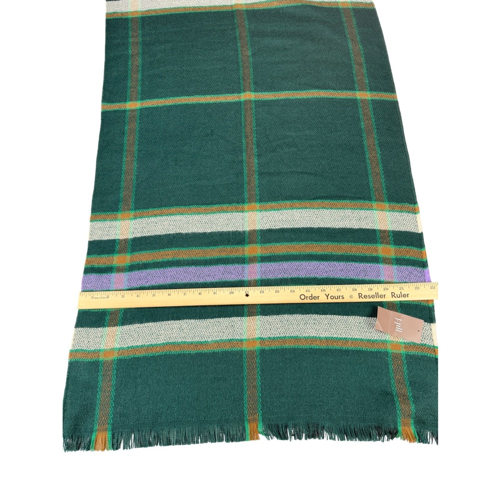 J. Jill Emerald Green Plaid Scarf Oversized Wrap Fringe 307501 NEW